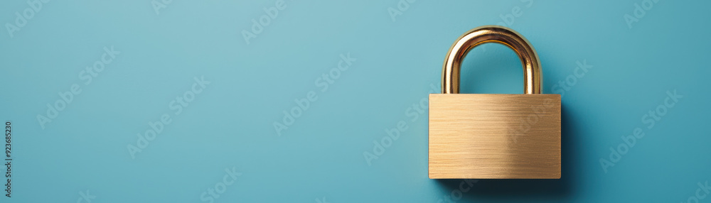 Golden padlock on a blue background, symbolizing security, protection, and safety. Ideal for concepts related to privacy, locking mechanisms, and safeguarding valuables. Golden padlock on a blue background, symbolizing security, protection, and safety. Ideal for concepts related to privacy, locking mechanisms, and safeguarding valuables.
