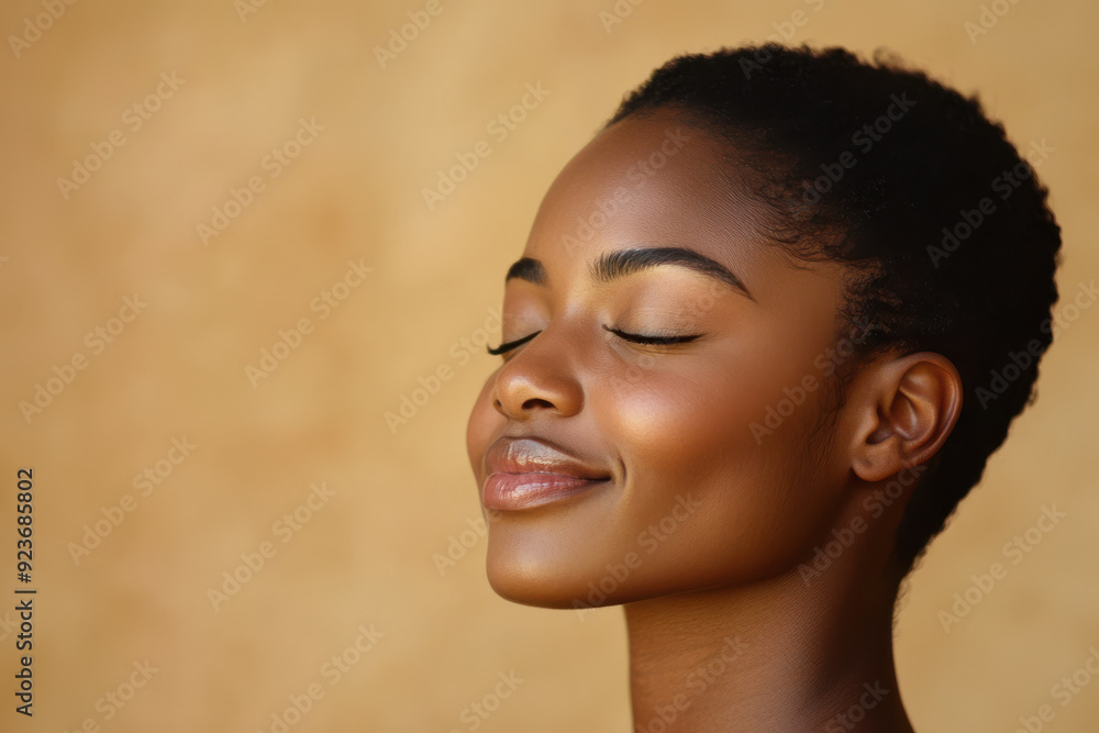 A close up of a black woman's face with her eyes closed A close up of a black woman's face with her eyes closed