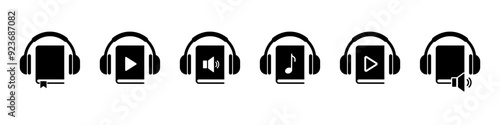 Audiobook icon. Audio book vector set. Book with earphones sign. isolated audiobook logo.