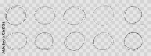 Highlight circle frame cadre, circle doodle scribble round circles for message note. border, mark check or text box isolated on white background. Hand drawn decorative stroke, vintage sketch icon