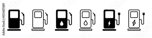 Gas station icon. Fuel station sign. Electric charger vector set. Car refuel isolated signs.