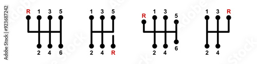 Gearbox lever icon. Gear box shift vector set. Automatic gearbox sign. Manual gearbox symbol. Car service logo.