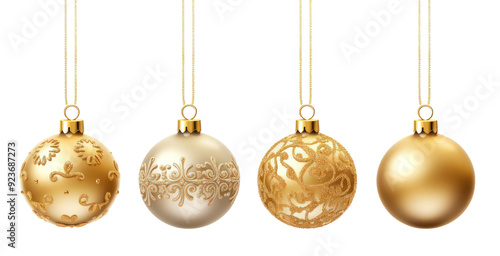 PNG Elegant gold Christmas ornaments hanging