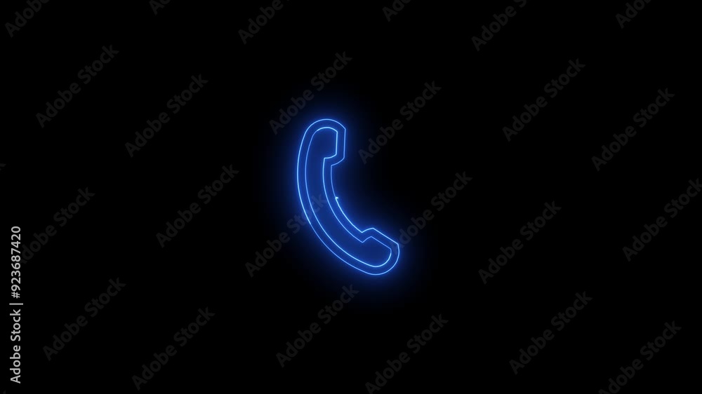 Glowing neon call icon animation and black background. Glowing neon call icon animation and black background.
