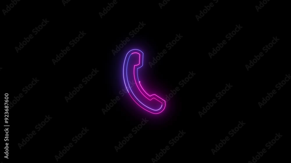 Glowing neon call icon animation and black background. Glowing neon call icon animation and black background.