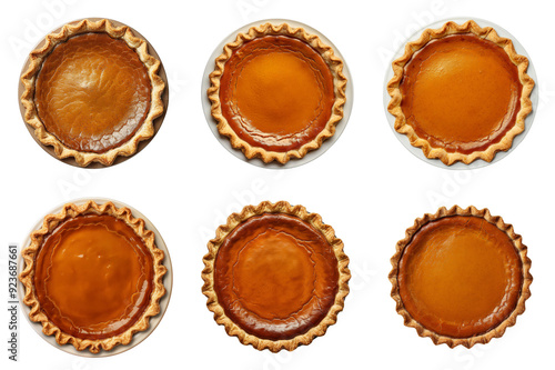 Six Whole Pumpkin Pies in Plates