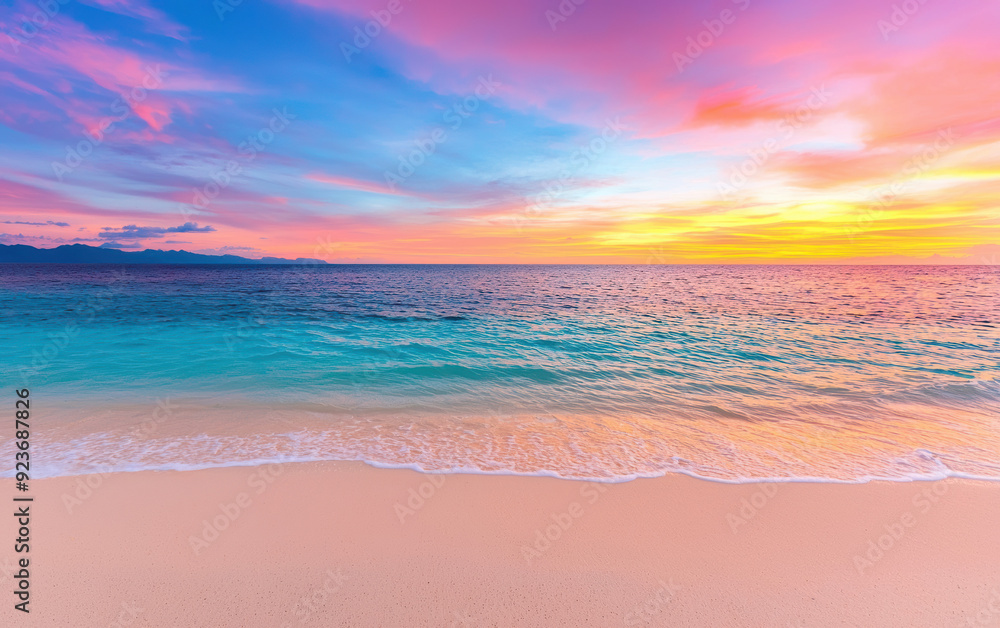 Stunning sunset over a serene beach with vibrant hues of orange, pink, and purple reflecting on the calm ocean waves, under a majestic sky. Stunning sunset over a serene beach with vibrant hues of orange, pink, and purple reflecting on the calm ocean waves, under a majestic sky.