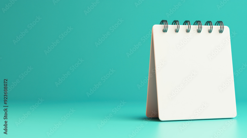 Blank spiral desktop calendar with a minimalist design on a vibrant turquoise background, perfect for creative design and planning ideas. Blank spiral desktop calendar with a minimalist design on a vibrant turquoise background, perfect for creative design and planning ideas.