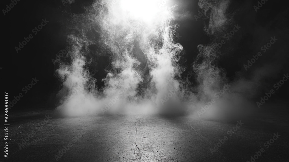 White smoke or fog flow on floor. Large mist in dark room on black background. Smoke on stage studio. Generative ai White smoke or fog flow on floor. Large mist in dark room on black background. Smoke on stage studio. Generative ai
