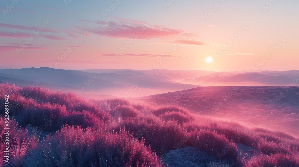 Ethereal dreamscape with softly rolling hills in pastel pink, lavender, and mint, under a calm and tranquil sky. Misty light enhances the serene beauty. Wide-angle shot, hd quality, natural look. Ethereal dreamscape with softly rolling hills in pastel pink, lavender, and mint, under a calm and tranquil sky. Misty light enhances the serene beauty. Wide-angle shot, hd quality, natural look.