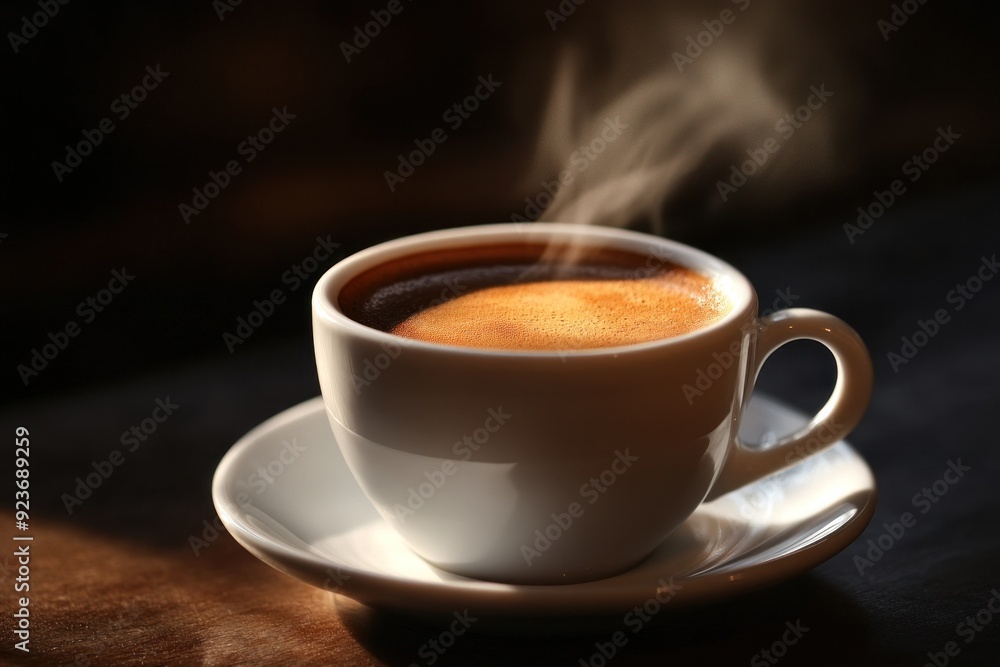 Steaming Cup of Coffee on a Saucer Steaming Cup of Coffee on a Saucer