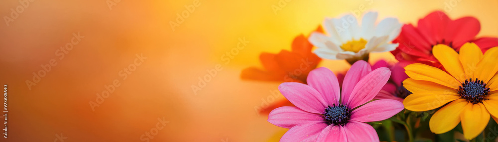 Vibrant flowers in full bloom against a warm gradient background, capturing the essence of nature and the beauty of spring in a colorful display. Vibrant flowers in full bloom against a warm gradient background, capturing the essence of nature and the beauty of spring in a colorful display.