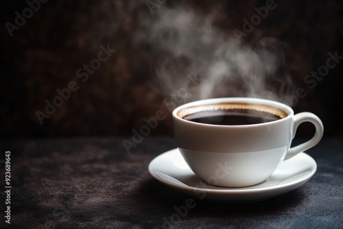 A Steaming Cup of Black Coffee on a Dark Background photo