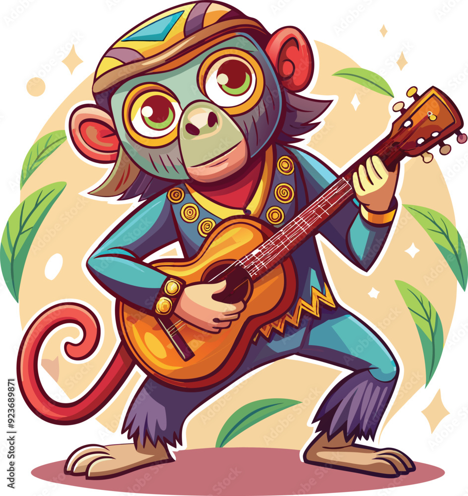 A monkey playing a guitar cartoon illustration A monkey playing a guitar cartoon illustration