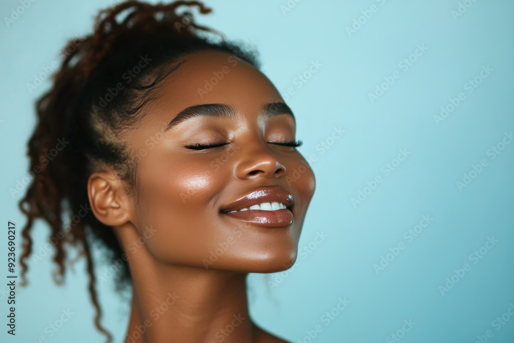 A close up of a black woman's face with her eyes closed A close up of a black woman's face with her eyes closed