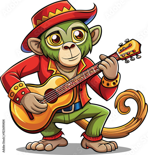 Photography A monkey playing a guitar cartoon illustration