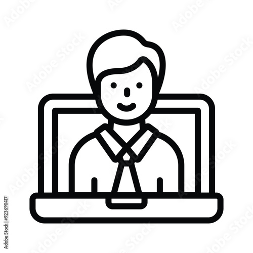 Lecturer inside laptop showing concept icon of online learning
