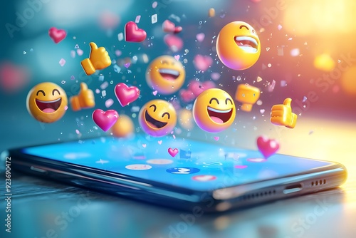 A smartphone screen lights up with animated emojis and reactions, creating an interactive and engaging digital experience