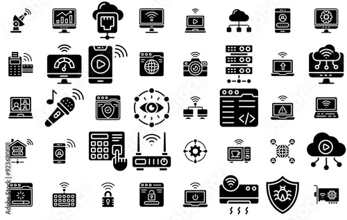 Mega Set Of Vector Internet Technology Icons Silhouette Vector Logo Design Containing Technology,Web,Business,Internet,Online Vector Icons Illustration Collection