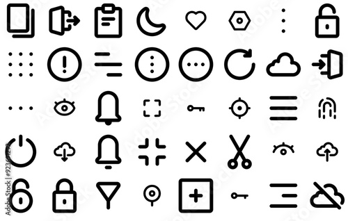 Set Of Linear Interface Elements Outline Icons Web Header Banner Design Containing Security,Switch,Toggle,Setting,Control Simple Black Style Symbol Sign For Apps And Website, Vector Illustration