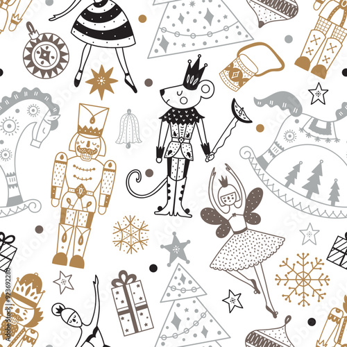 Cute Christmas vector seamless Nutcracker pattern.Can be used for wallpaper, pattern fills, web page background, surface textures.