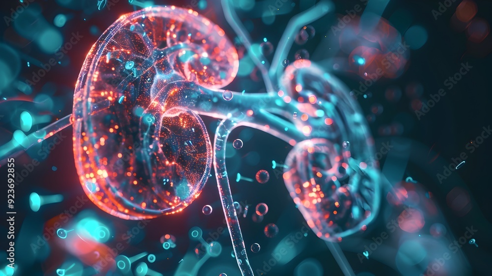 Abstract Kidney with Glowing Particles. Abstract Kidney with Glowing Particles.
