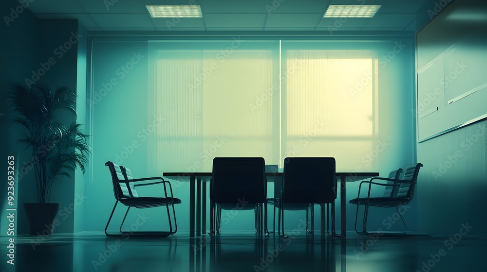Minimalist Office Conference Room with Empty Table and Chairs Minimalist Office Conference Room with Empty Table and Chairs