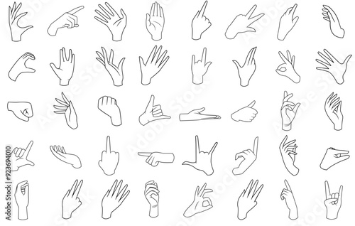 Set Of Hand Gestures Vector Symbols Apps, Websites Ui Designs Suitable For Finger,Gesture,Hand,Hand-Gesture,Sign Set Vector Flat Line Icons