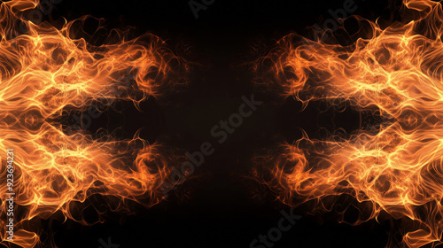 Abstract fire background with flames and space for text. Isolated on a black backdrop