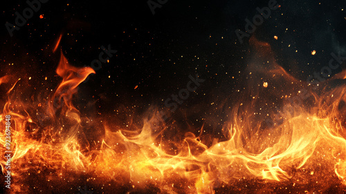 Abstract fire background with flames and space for text. Isolated on a black backdrop