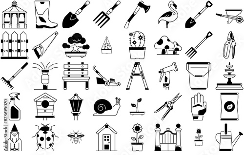 A Collection Of Gardener Vector Symbols Apps, Websites Ui Designs Suitable For Houseplant,Gardening-Fork,Irrigation,Garden-Fork,Gardening-Tool Business Infographic Elements Logo Vector Illustration