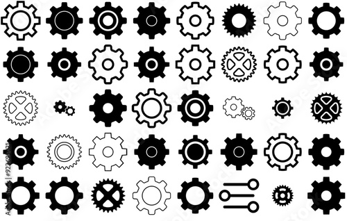 A Collection Of Gear Settings Isolated Silhouette Solid Icons With Wheel,Settings,Gear,Ratch,Setting Vector Illustration Linear Pictogram Pack