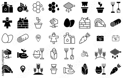 Set Of Gardening Isolated Silhouette Solid Icons With Planting,Agriculture,Seed,Plant,Gardening Vector Illustration Linear Pictogram Pack