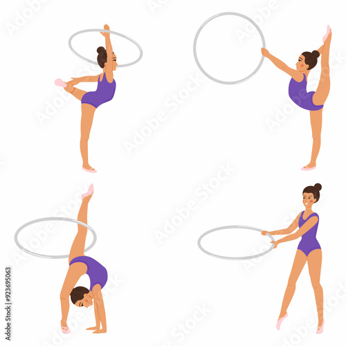 set with cute cute gymnast girls. illustration on the theme of rhythmic gymnastics. Sports competitions.