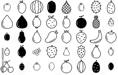 Set Of Fruit Icons Silhouette Vector Logo Design Containing Food,Healthy,Fruit,Vegetarian,Gardening Business Infographic Elements Logo Vector Illustration