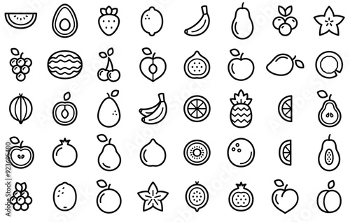 Set Of Fruit Icons Web Header Banner Design Containing Half,Fruit,Food,Produce,Tide Pictograms And Infographics Design Elements Vector Illustration