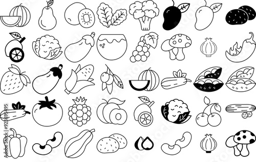 Set Of Linear Fruit And Vegetables Icons Web Header Banner Design Containing Vitamin,Vegetable,Fruit,Food,Health Set Vector Flat Line Icons