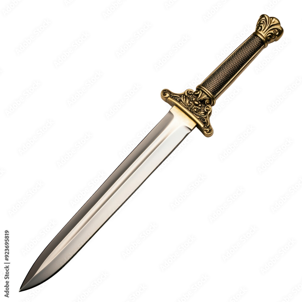 dagger with an ornate golden handle and a sharp isolated on a white background. dagger with an ornate golden handle and a sharp isolated on a white background.