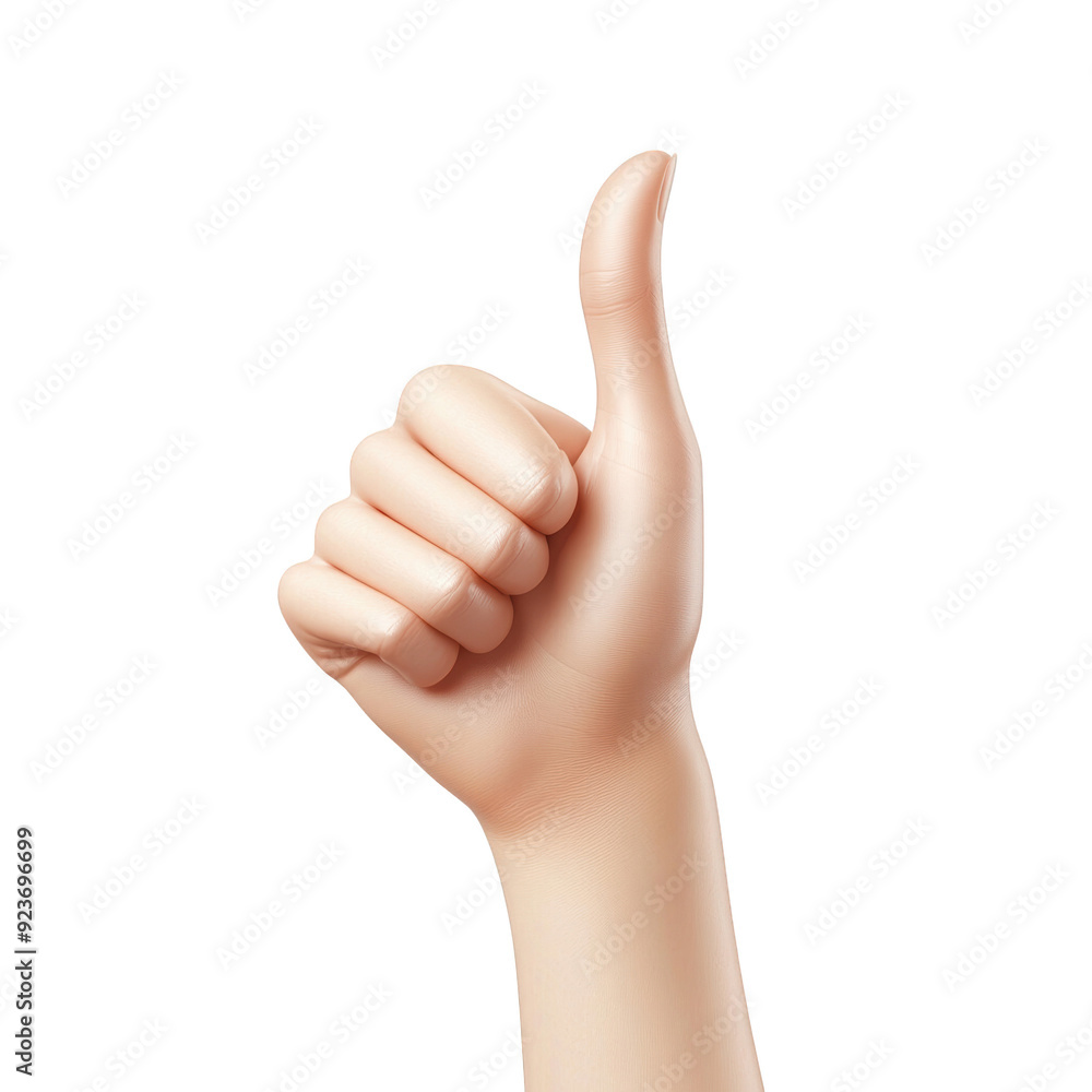 A realistic hand gesture showing a thumbs-up sign isolated on a white background. A realistic hand gesture showing a thumbs-up sign isolated on a white background.