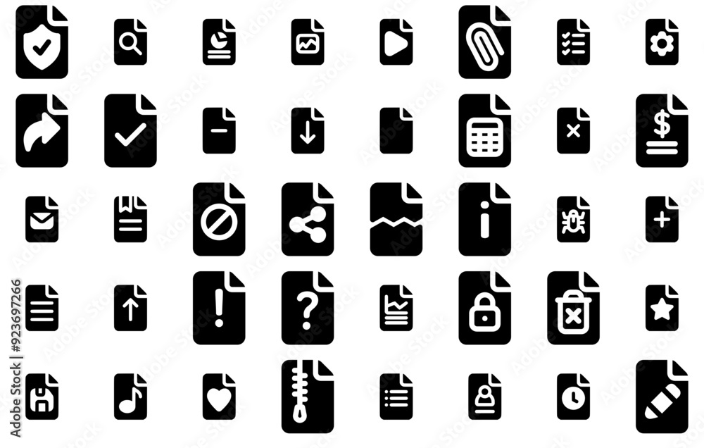 Set Of Files Isolated Silhouette Solid Icons With Page,Document,Paper,Data,Note Pictograms And Infographics Design Elements Vector Illustration Set Of Files Isolated Silhouette Solid Icons With Page,Document,Paper,Data,Note Pictograms And Infographics Design Elements Vector Illustration
