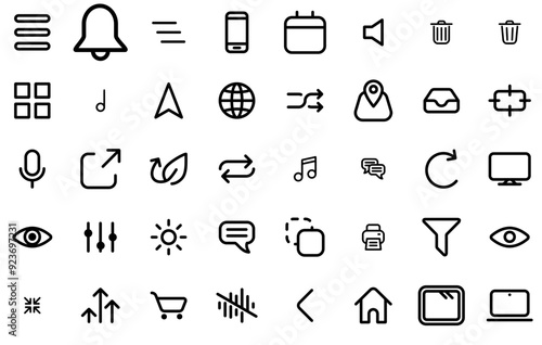 Set Of Filmy Icons Silhouette Vector Logo Design Containing View,Sound,Send,Share,Music Business Infographic Elements Logo Vector Illustration