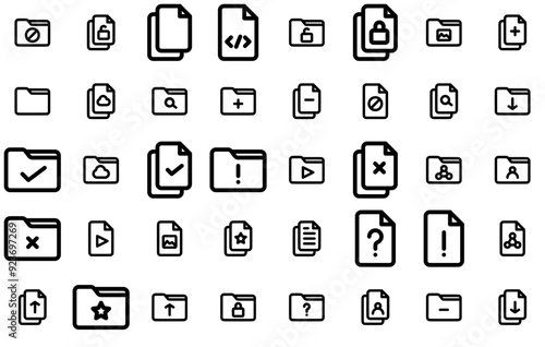 Set Of Linear Files Folder 001 Line Icons Collection Isolated Silhouette Solid Icons Including Document,Data,Folder,File,Storage Vector Illustration Linear Pictogram Pack photo