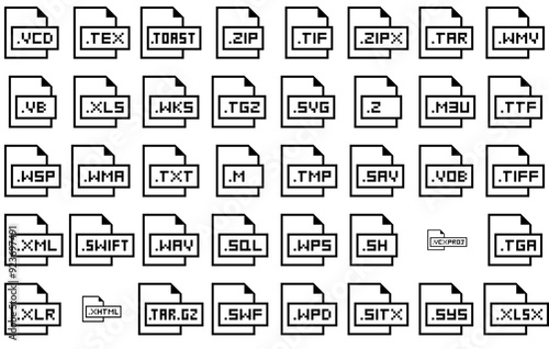 Mega Set Of Vector File Formats And Extensions Icons Web Header Banner Design Containing Extension,Database,File,Format,Programming Vector Illustration Linear Pictogram Pack