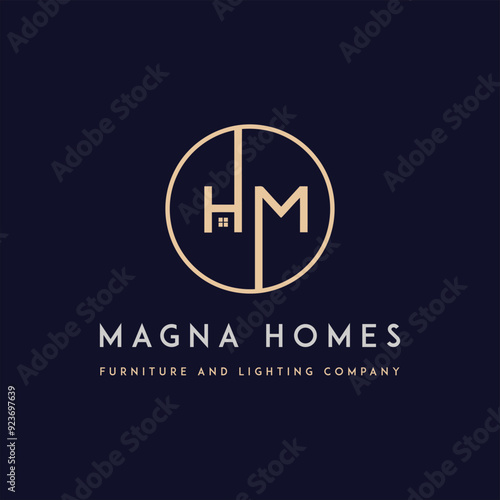 The Power of a HM Letter  Logo Initial letter hm, mh, m, h elegant and luxury Initial with Rectangular frame minimal monogram logo design vector template