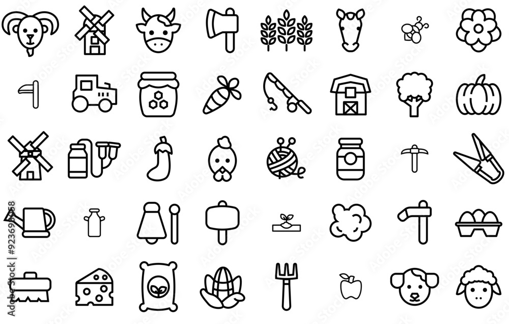 Set Of Farm Vector Symbols Apps, Websites Ui Designs Suitable For Farming,Tool,Animal,Food,Farm Outline Icons Collection. Simple Vector Illustration Set Of Farm Vector Symbols Apps, Websites Ui Designs Suitable For Farming,Tool,Animal,Food,Farm Outline Icons Collection. Simple Vector Illustration