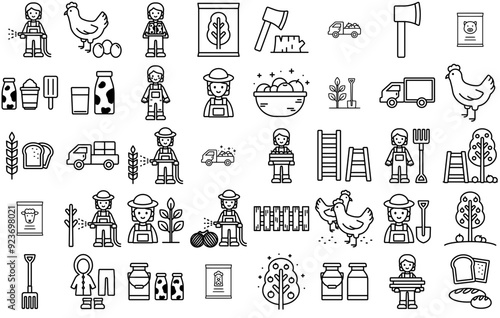 Set Of Linear Farm Isolated Silhouette Solid Icons With Animal,Farm,Garden,Farmer,Ranch Vector Icons Illustration Collection