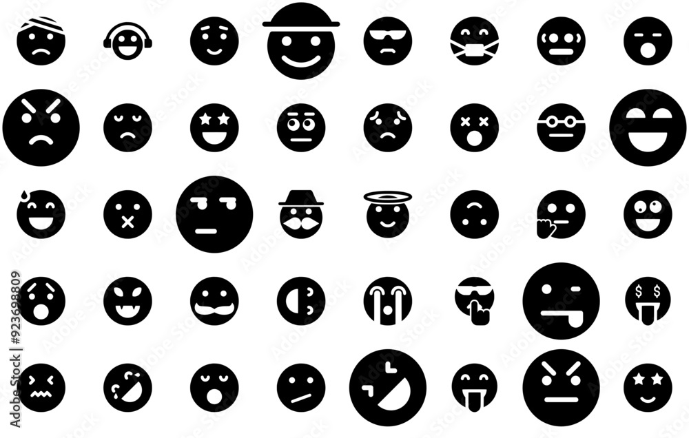 A Collection Of Emoticons Glyph Icons Icons Web Header Banner Design Containing Emoticon,Expression,Smiley-Face,Emoji,Emotag Stroke Icon Collection. Vector Illustration A Collection Of Emoticons Glyph Icons Icons Web Header Banner Design Containing Emoticon,Expression,Smiley-Face,Emoji,Emotag Stroke Icon Collection. Vector Illustration
