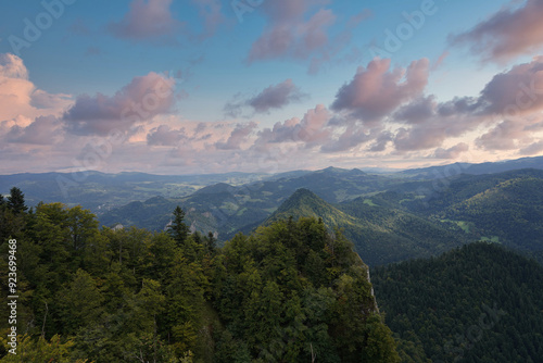 Autumn Pieniny, view from Three Crowns, cloudy day