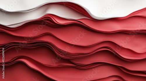 An abstract image showcasing wavy layers of red and white fabric arranged in an artistic pattern, creating a dynamic and visually stimulating design ideal for wallpapers.