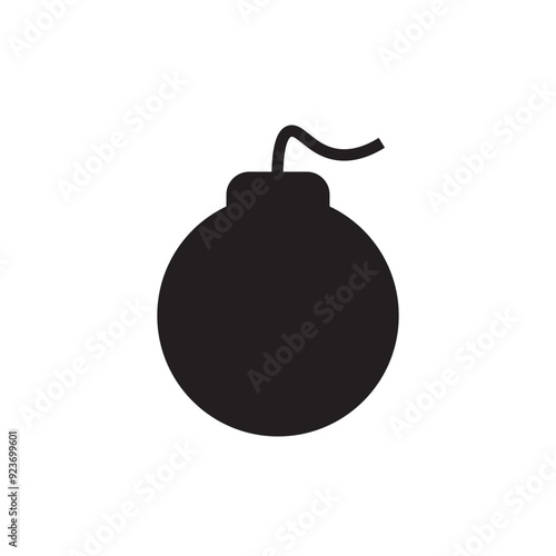 bomb with burning fuse silhouette flat icon vector illustration. 